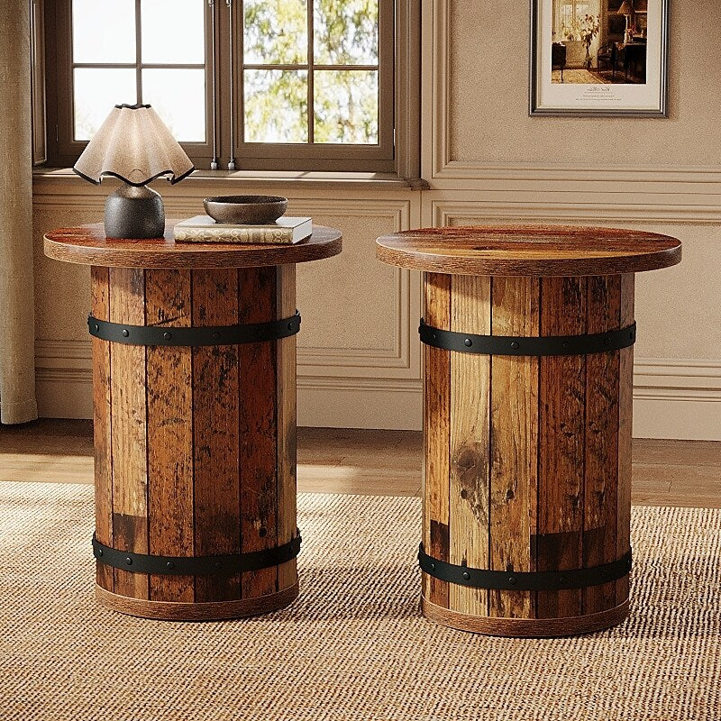 Round Industrial Side Table With Sturdy Base