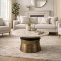Round Marble Agate Top Table With Metal Base 30 Gold White 30.0