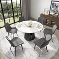 Round Marble Sintered Stone Dining Room Table Modern Kitchen Table With Black Wood Metal Base