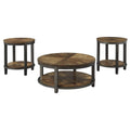 Round Metal Frame Table Set With Wooden Top And Open Bottom Shelf Brown