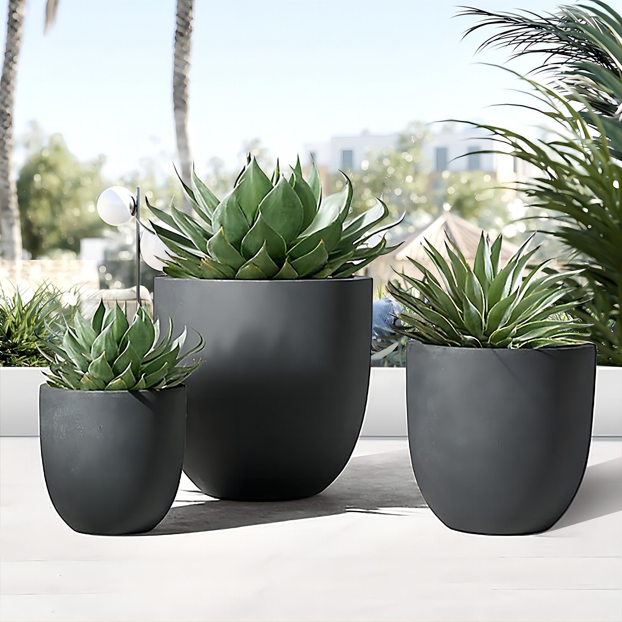 Grey Round Stone Finish Planter