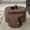 Round Nesting Table Coffee Table Set Of 2 For Living Room Side Table Minimalist Brown Wood Center Table