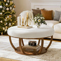 Round Ottoman Coffee Table For Living Room 2 Tier Storage Center Table With Solid Wood Frame 31.5 L X 31.5 W X 18.1 H