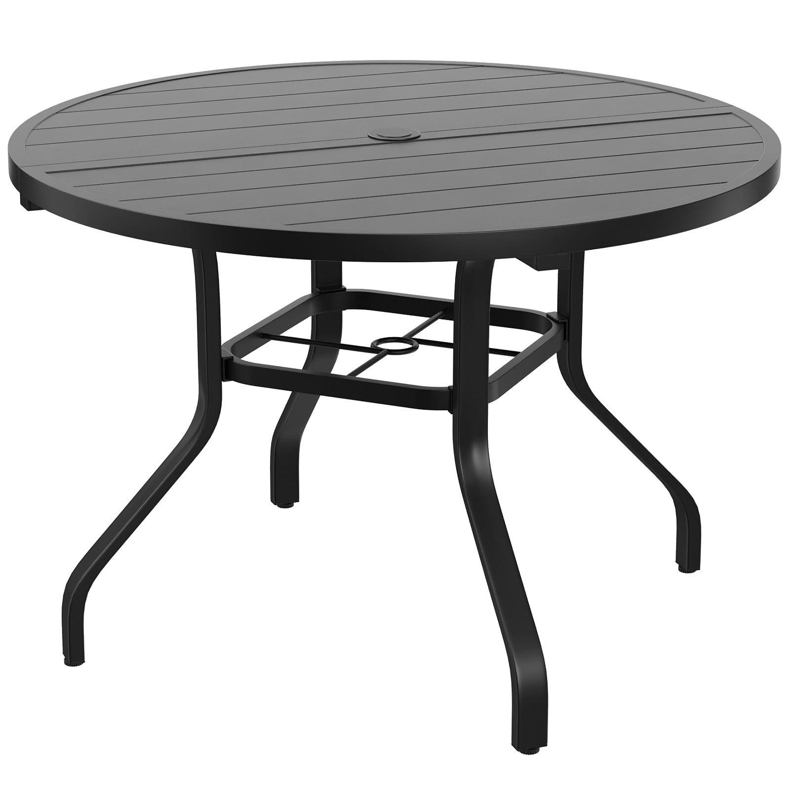 Round Outdoor Dining Table 41 Round Patio Table Wood Like Grain With 1.57 Umbrella Hole Metal Outdoor Dining Tables