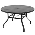 Round Outdoor Patio Dining Table 47 Round Patio Table Wood Like Grain With 1.57 Umbrella Hole Metal Outdoor Dining Tables