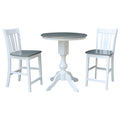 Round Pedestal Counter Height Table And 2 San Remo Stools In Washed Gray Taupe