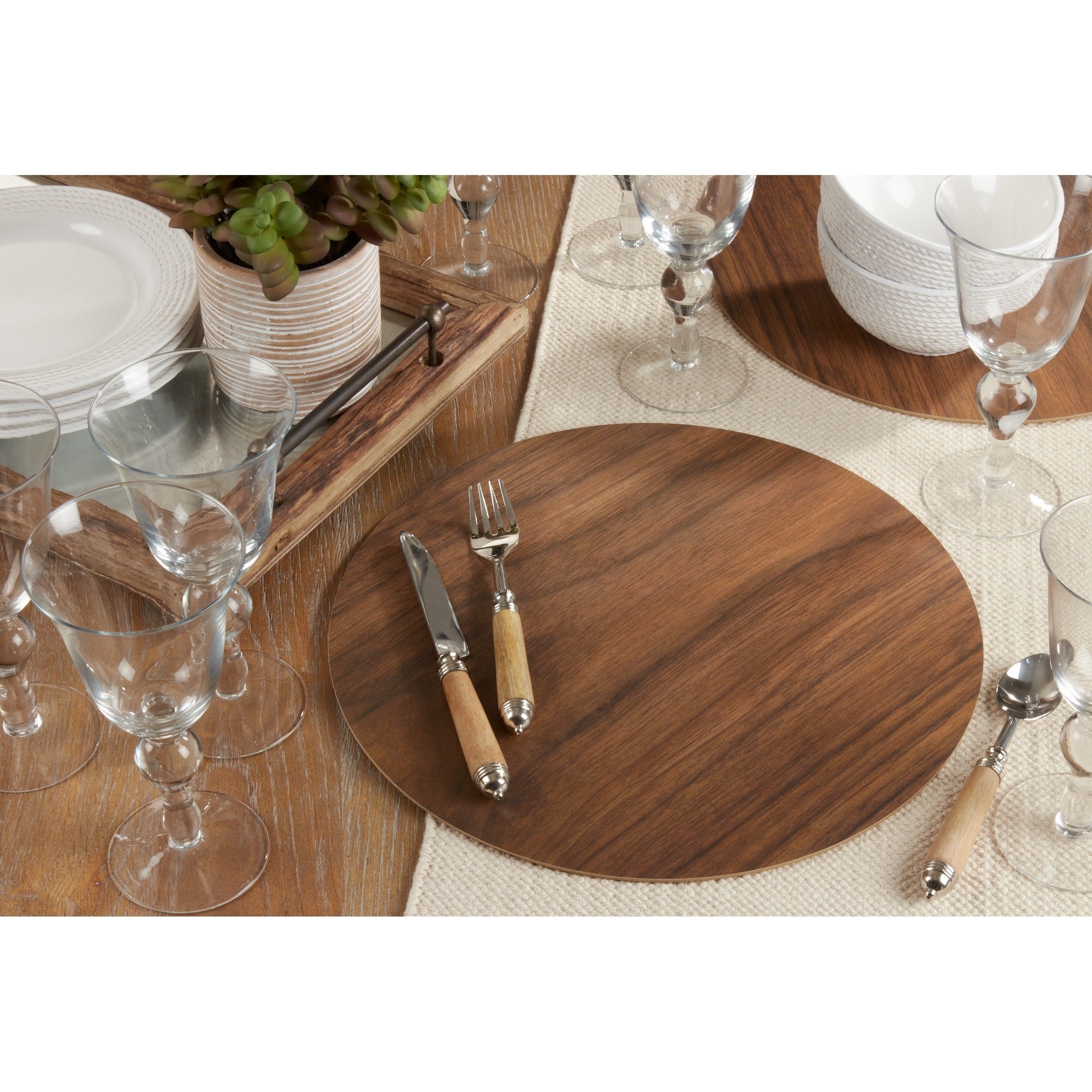 Round Placemats With Wooden Print Set Of 4