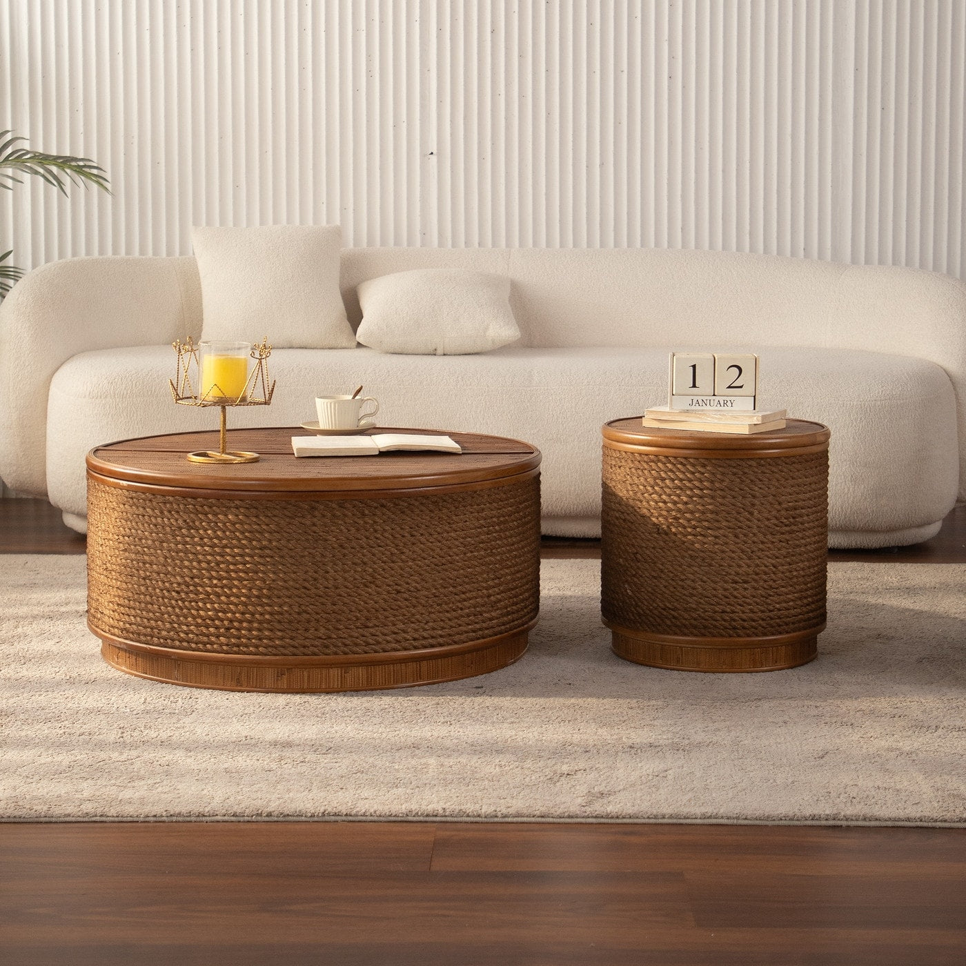Round Rattan Coffee Table With Lift Off Lid Storage