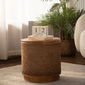 Round Rattan Coffee Table With Lift Off Lid Storage Hand Woven Hemp Rope Trim Boho Chic Style Perfect For Cozy Living Rooms