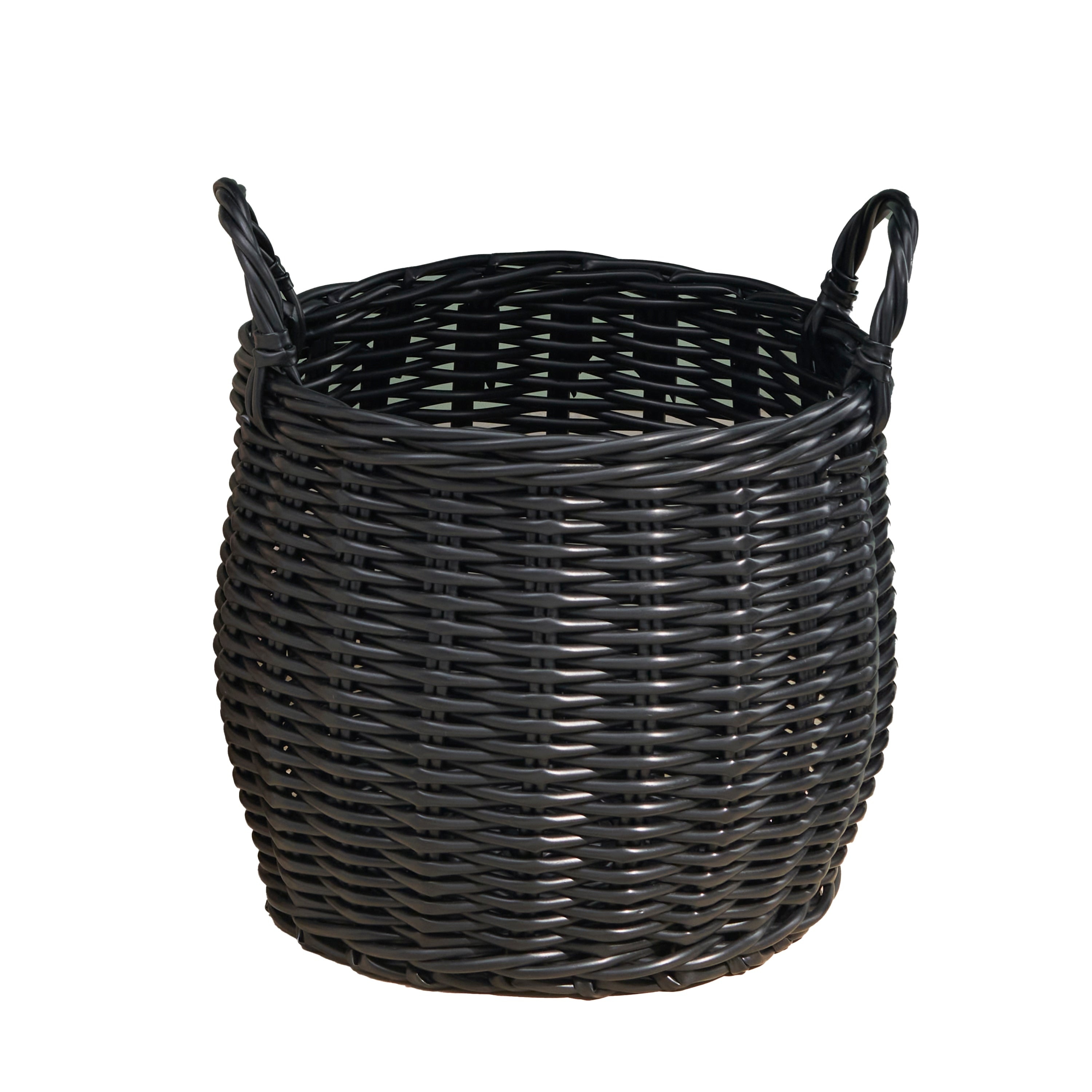 Round Resin Woven Wicker Basket With Handles 13 X 13 X 10.2 Black For Clothes Towels Toys Magazines Storage