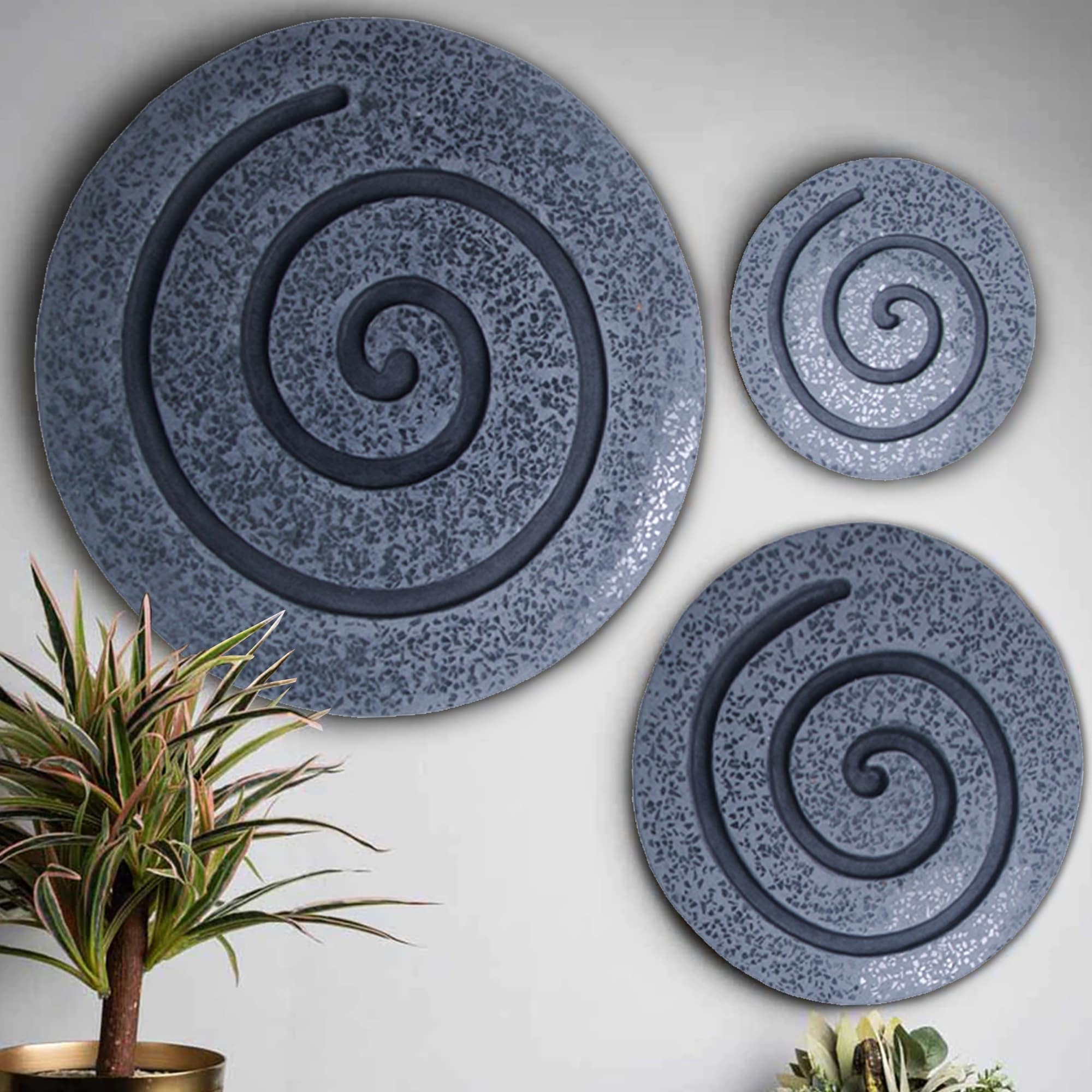Round Sandstone And Glass Wall Decor With Spiral Design Medium Gray