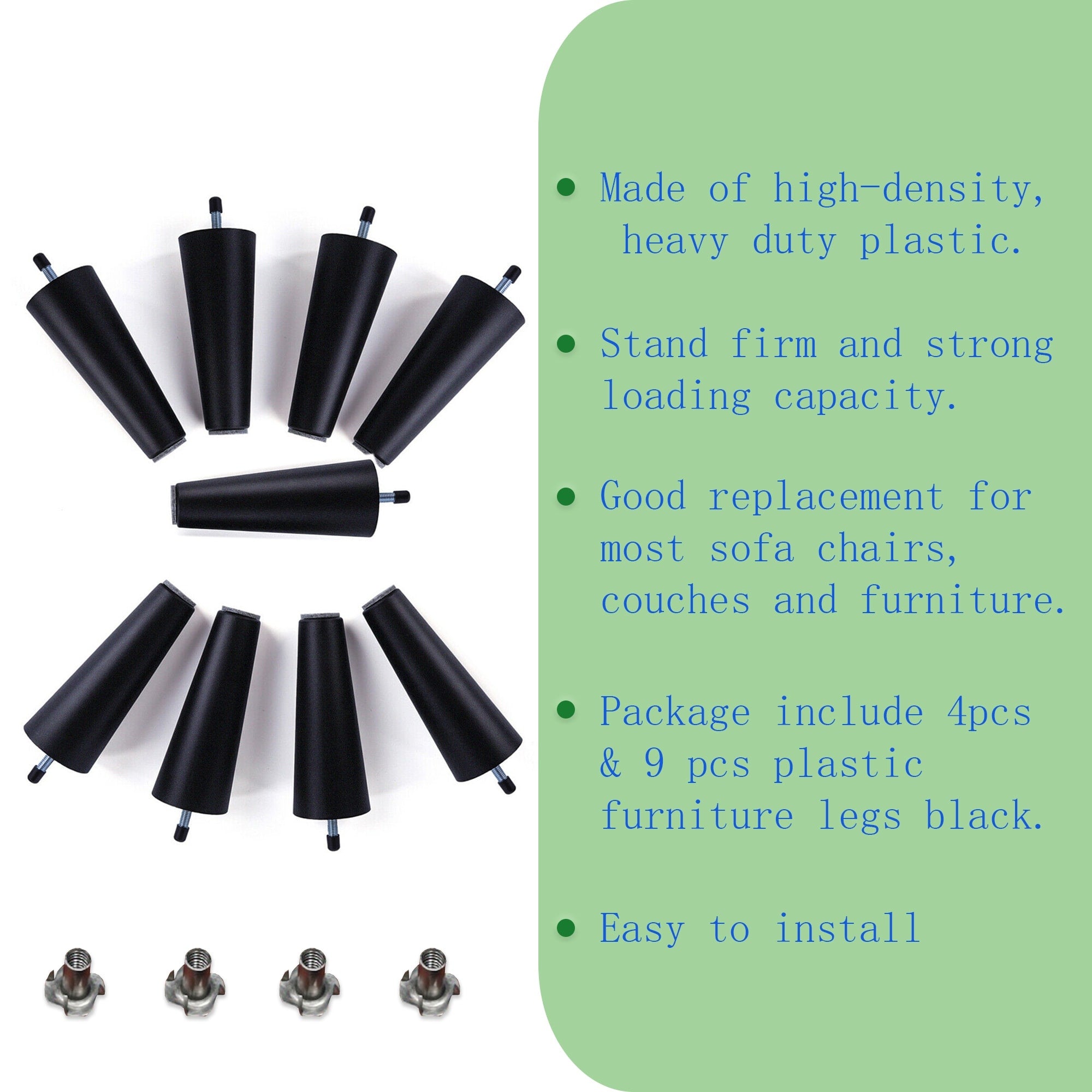 Round Solid Plastic Furniture Legs 5 Inch High For Bed Sofa Couch Chair Ottoman Loveseat Coffe Table Cabinet