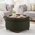 Round Storage Ottoman With Reversible Lid Boucle Fabric Upholstered Footstool Dual Purpose Seat Side Table