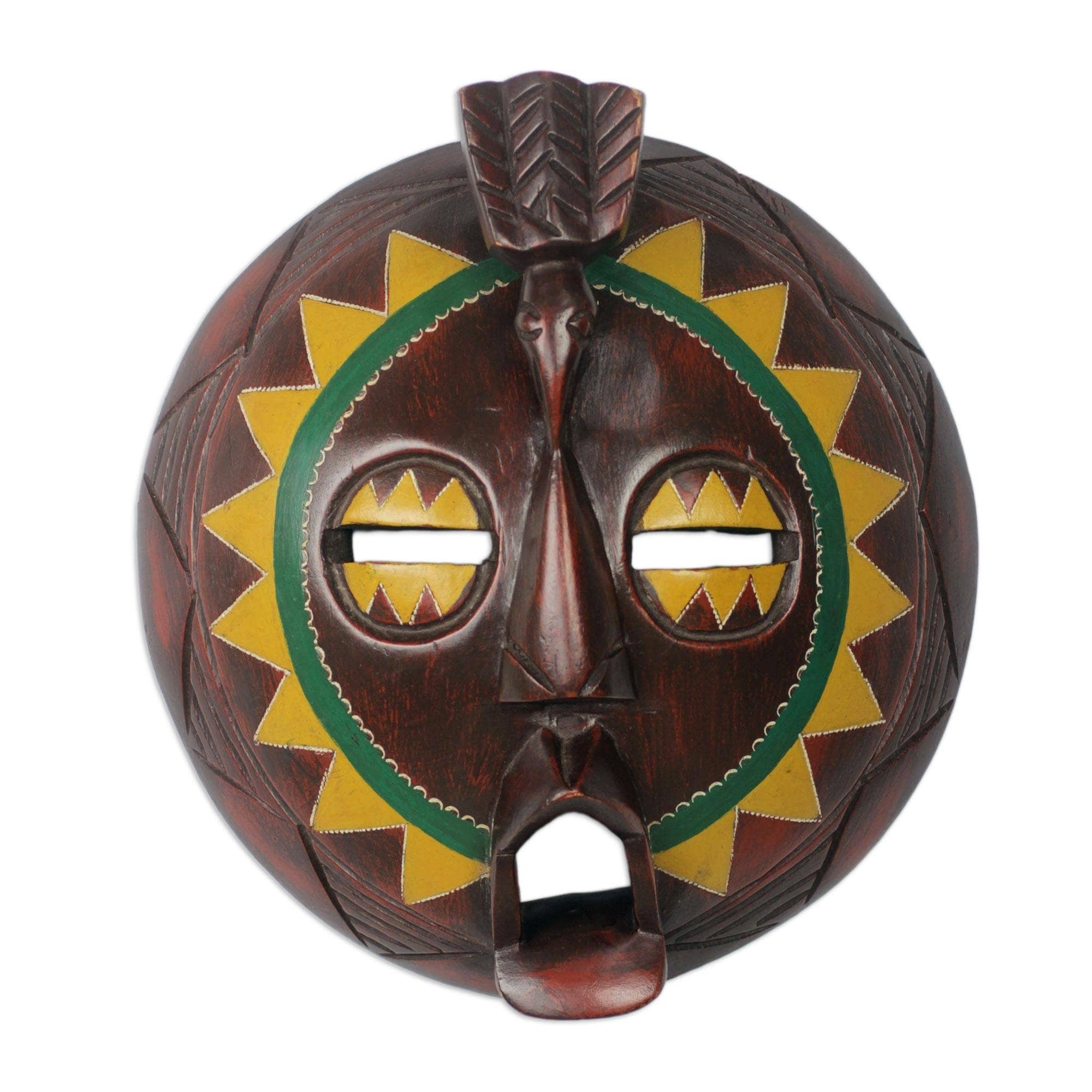 Round Sunflower Man African Wood Mask