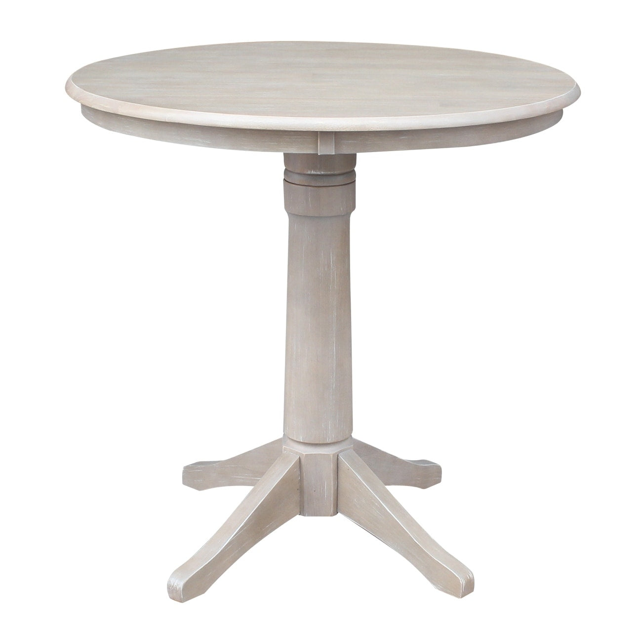 Round Top 36 X 36 Solid Wood Pedestal Table In Washed Gray Taupe Washed Gray Taupe