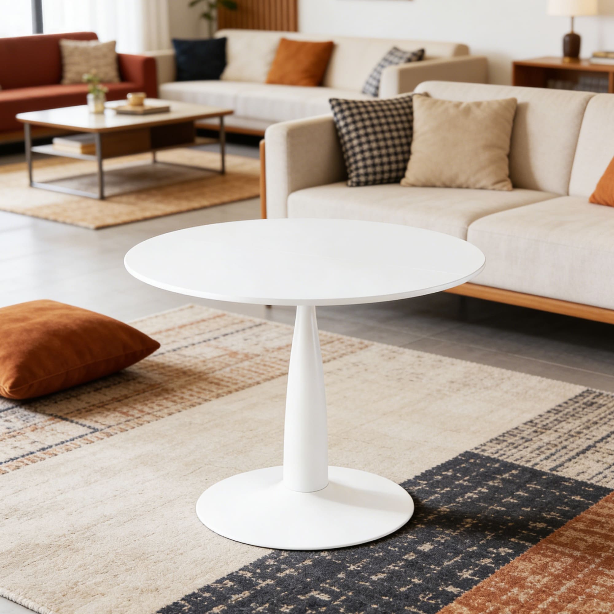 Round Tulip Dining Table For 2 4 Persons 42. Inch Kitchen Table With Sturdy Golden Metal Pedestal Base Modern Bistro Table