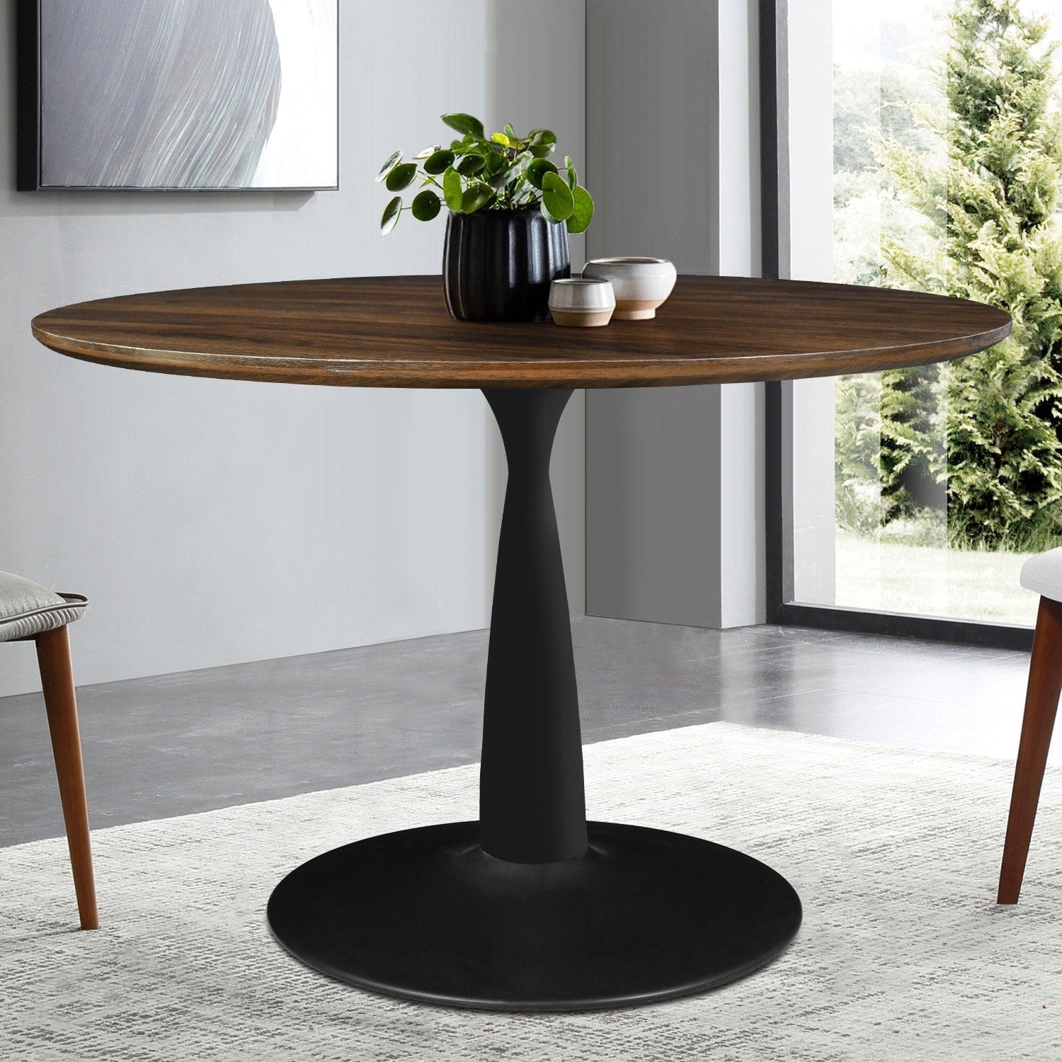 Round Walnut Color Dining Table.