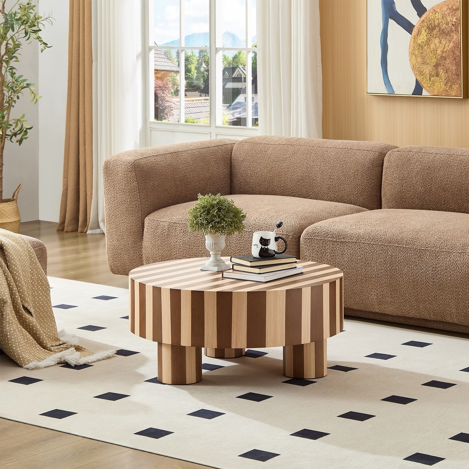 Round Wood Coffee Table Natural Finish For Living Room