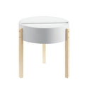 Round Wooden End Table With Hidden Storage White And Brown