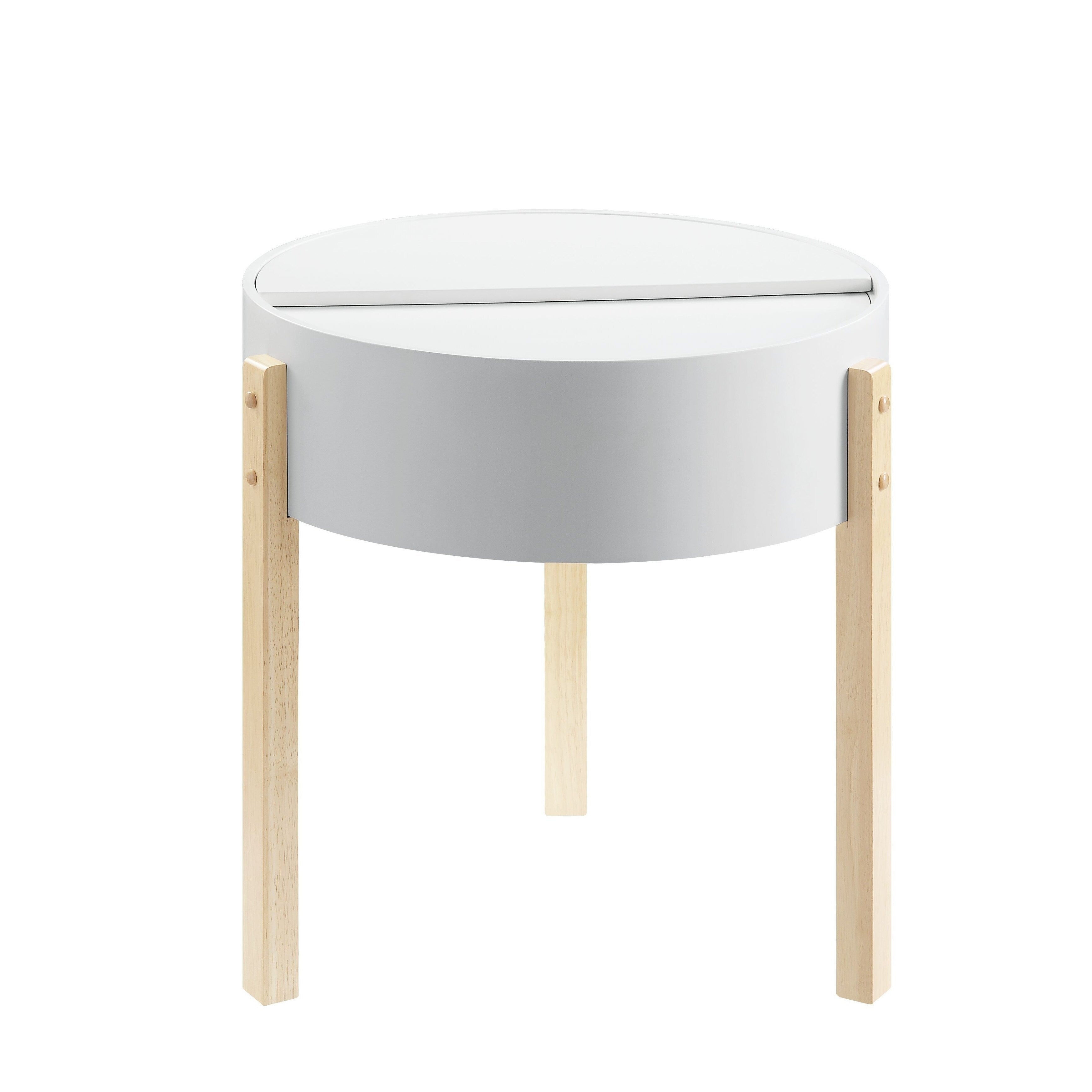 Round Wooden End Table With Hidden Storage White And Brown