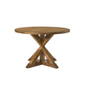 Round Wooden Table With Pedestal Base Weathered Oak Brown