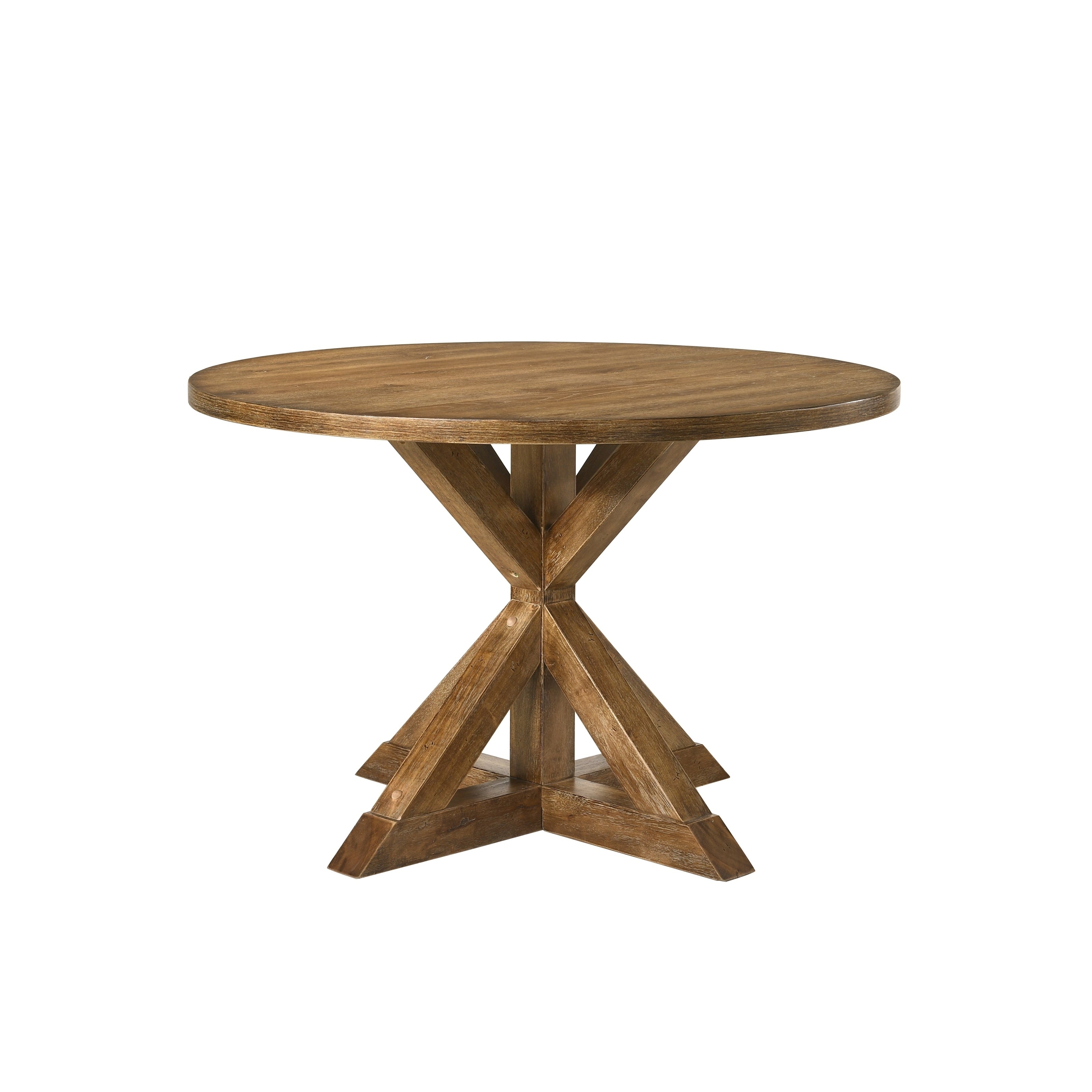 Round Wooden Table With Pedestal Base Weathered Oak Brown