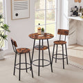 Round Bar Stool Set With Shelves Stool With Backrest Rustic Brown 23.6 Dia X 35.4 H