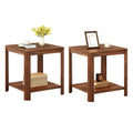 Rounded Corner End Tables Set Of 2 22.1 Square Nightstand With Vertical Wave Grain Legs 2 Tier Side Table For Living Room