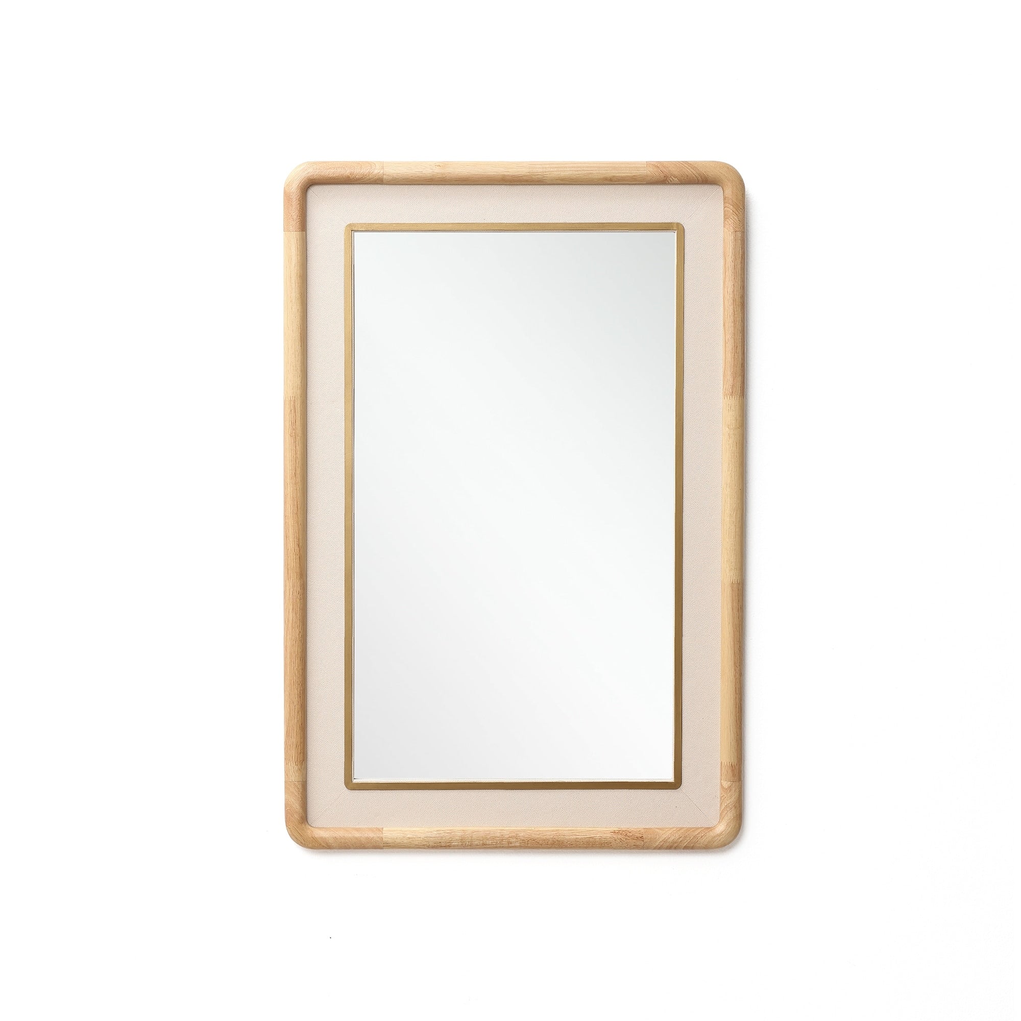 Rounded Rectangle Wall Mirror 35 Rubber Wood Frame With Pu Leather Accent 35.43 H X 23.62 W