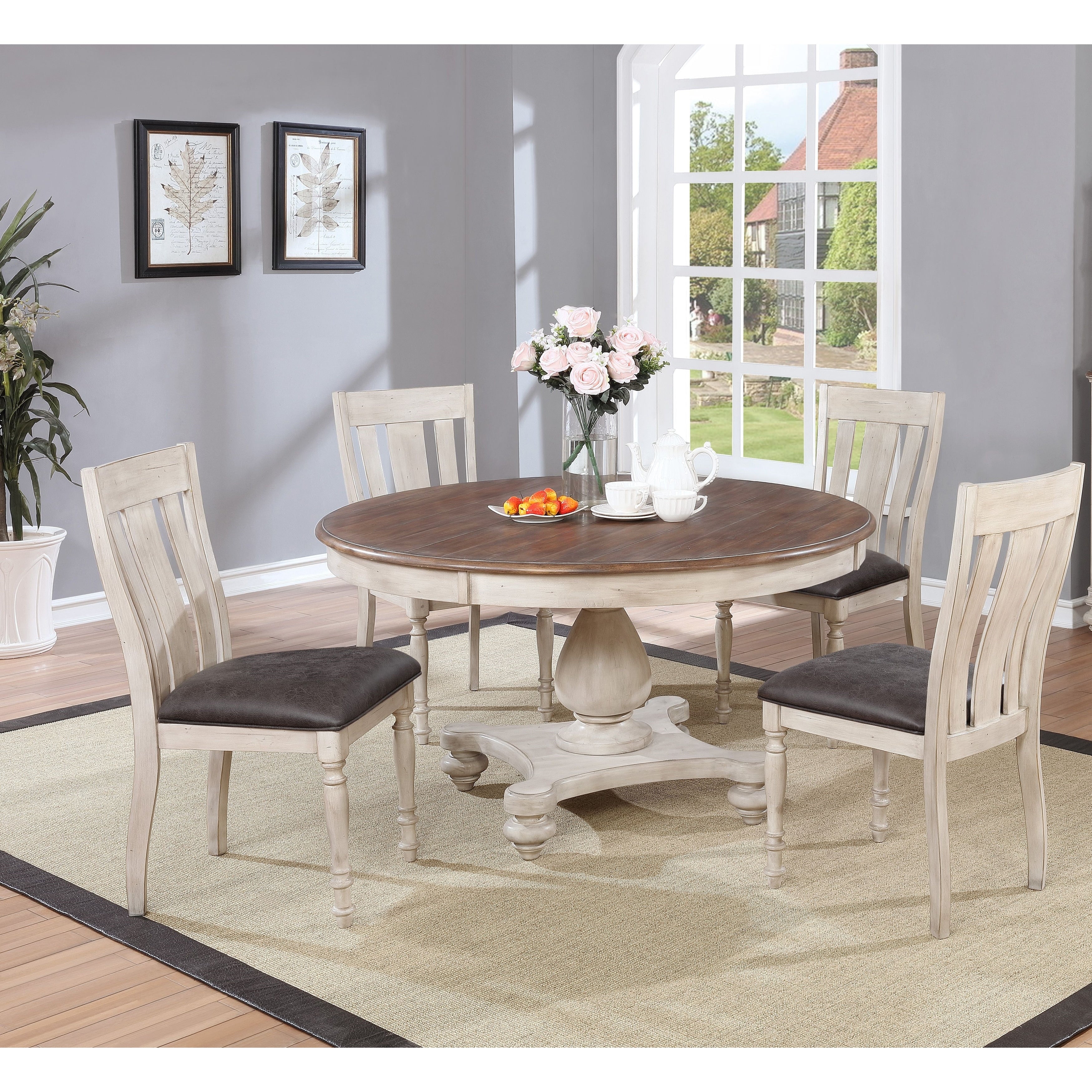 Arch Weathered Oak Dining Set Round Table Four Chairs