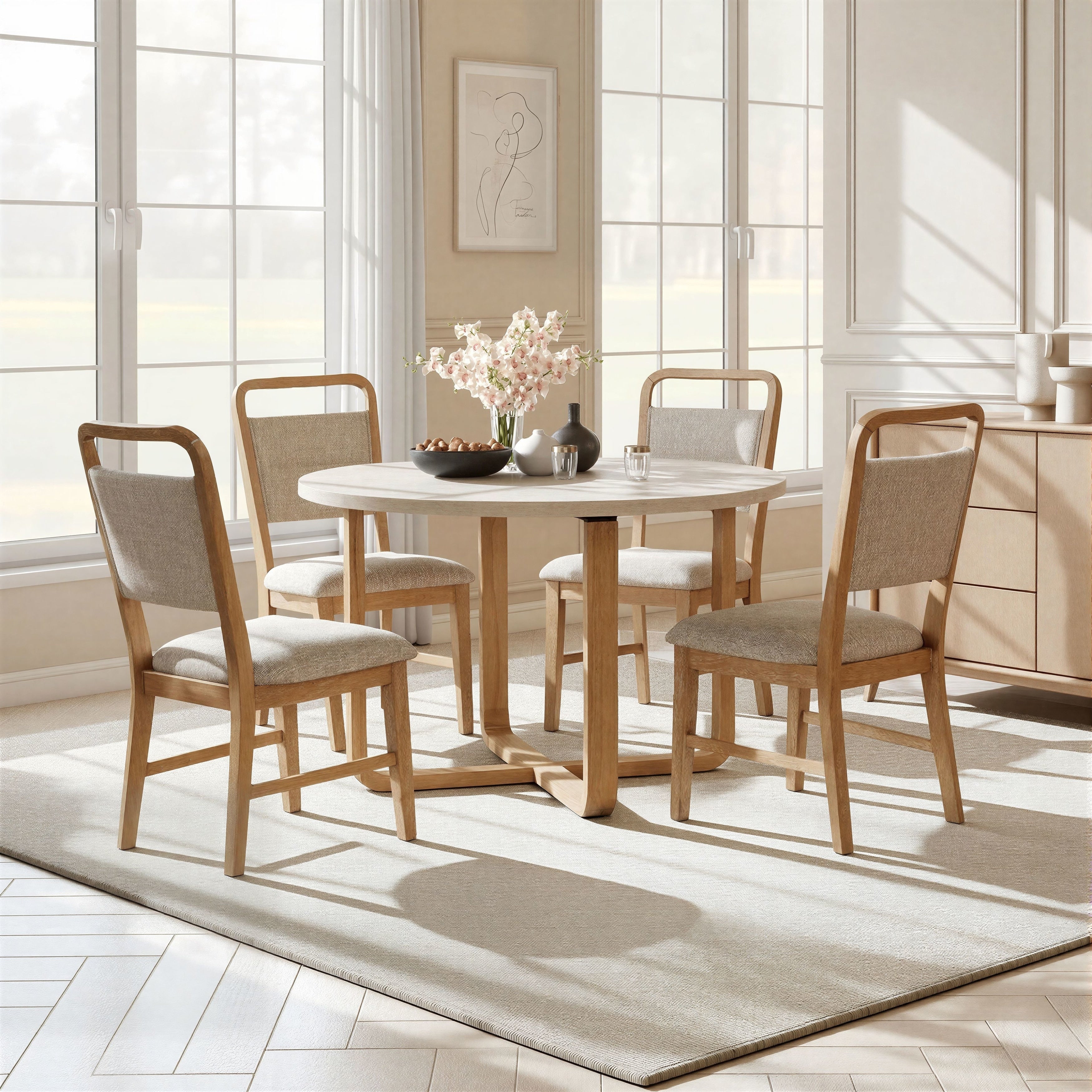 Roundhill Furniture Arden 5 Piece Dining Set 47 Round Table With 4 Solid Wood Chairs