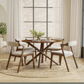 Roundhill Furniture Arnott 5 Piece Dining Set Round Dining Table With 4 Stylish Chairs Walnut Finish
