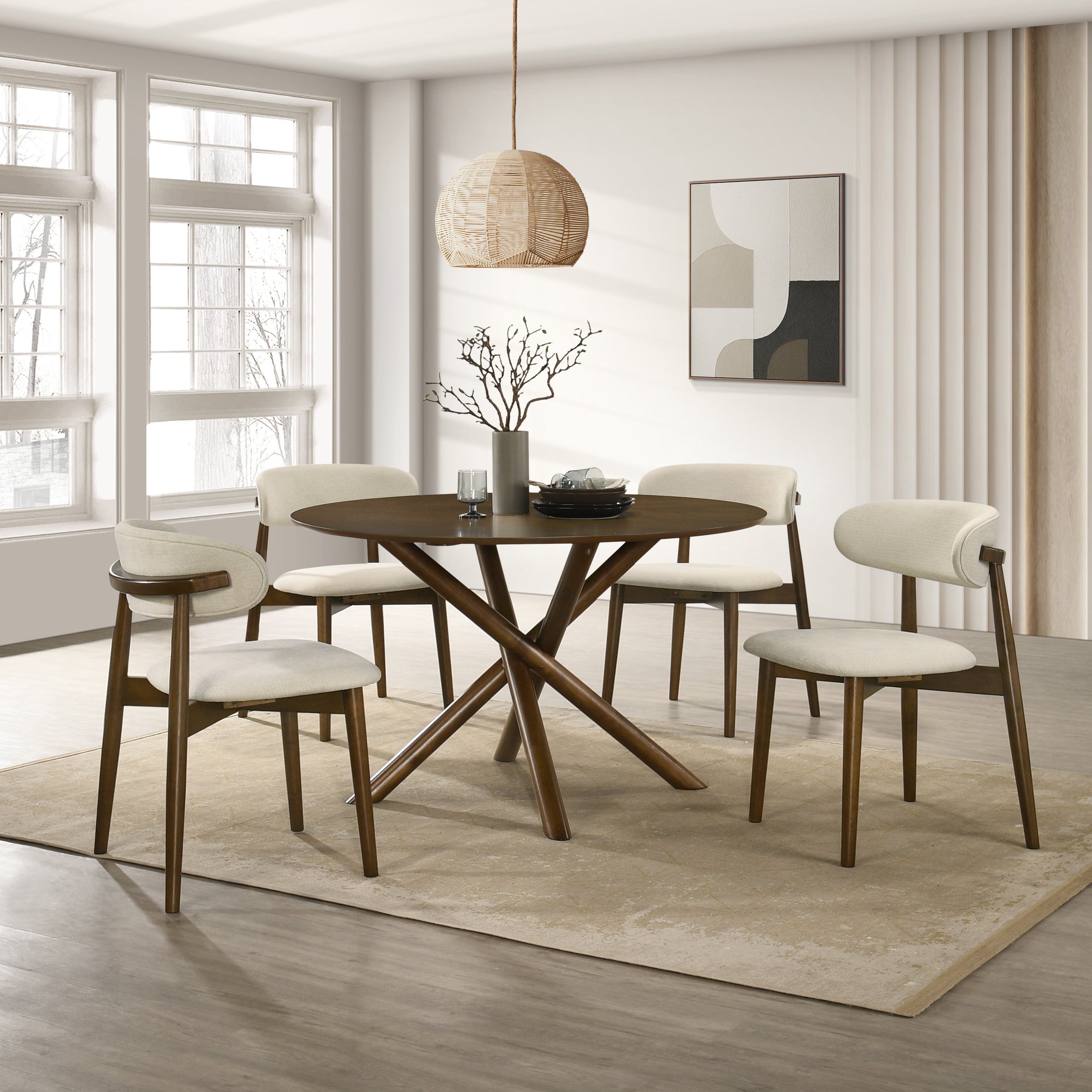 Roundhill Furniture Arnott 5 Piece Round Dining Set Walnut Finish