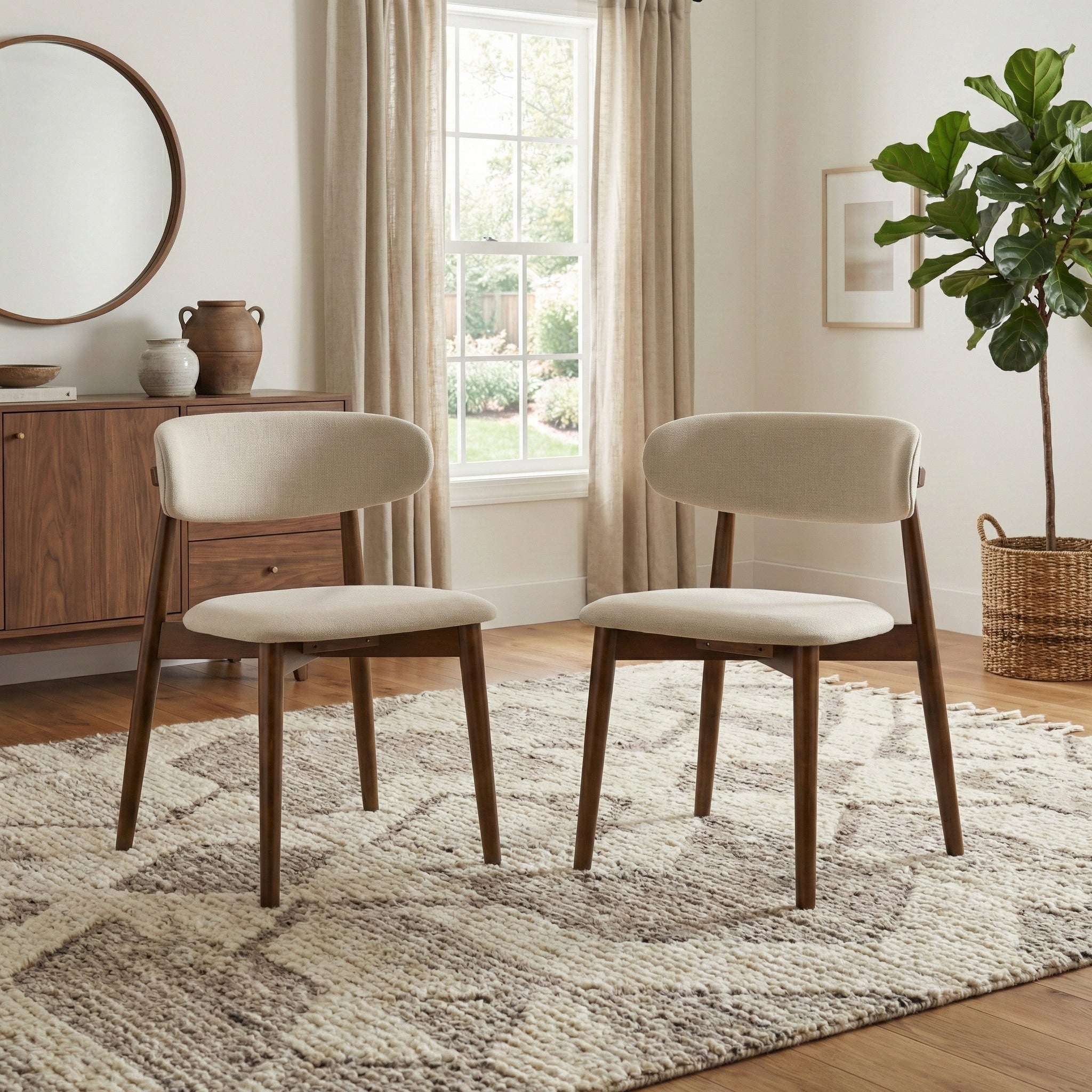 Roundhill Furniture Arnott Upholstered Dining Chairs Set Of 2 Walnut Finish.