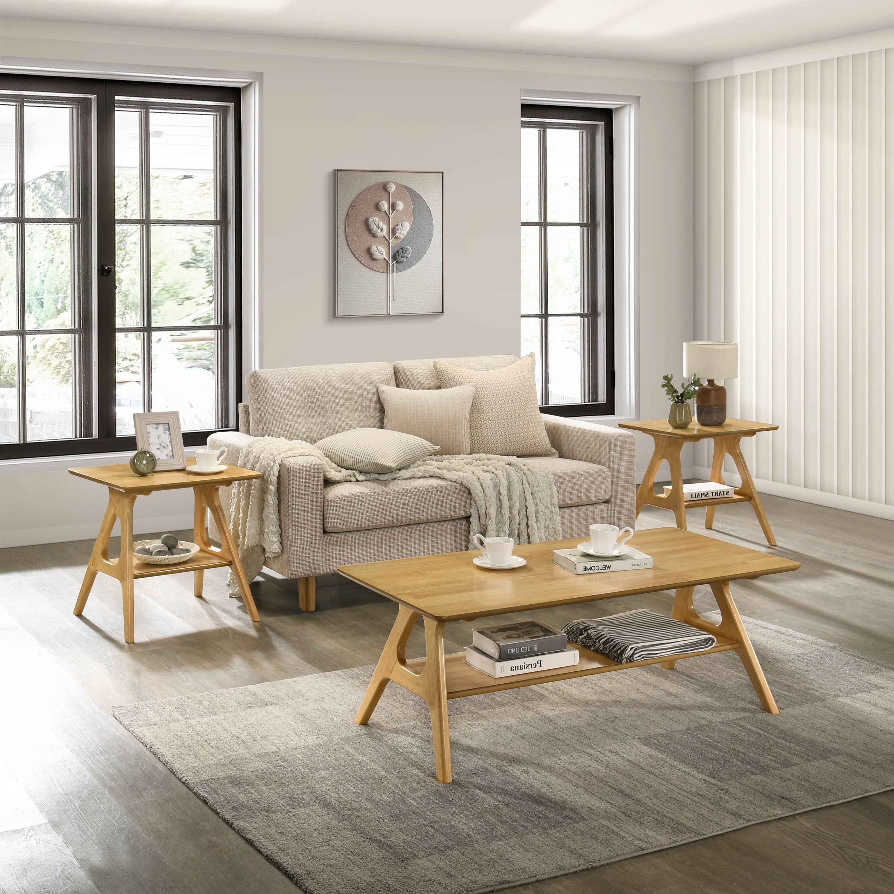 Arona Mid Century Modern Wood 3 Piece Coffee Table Set