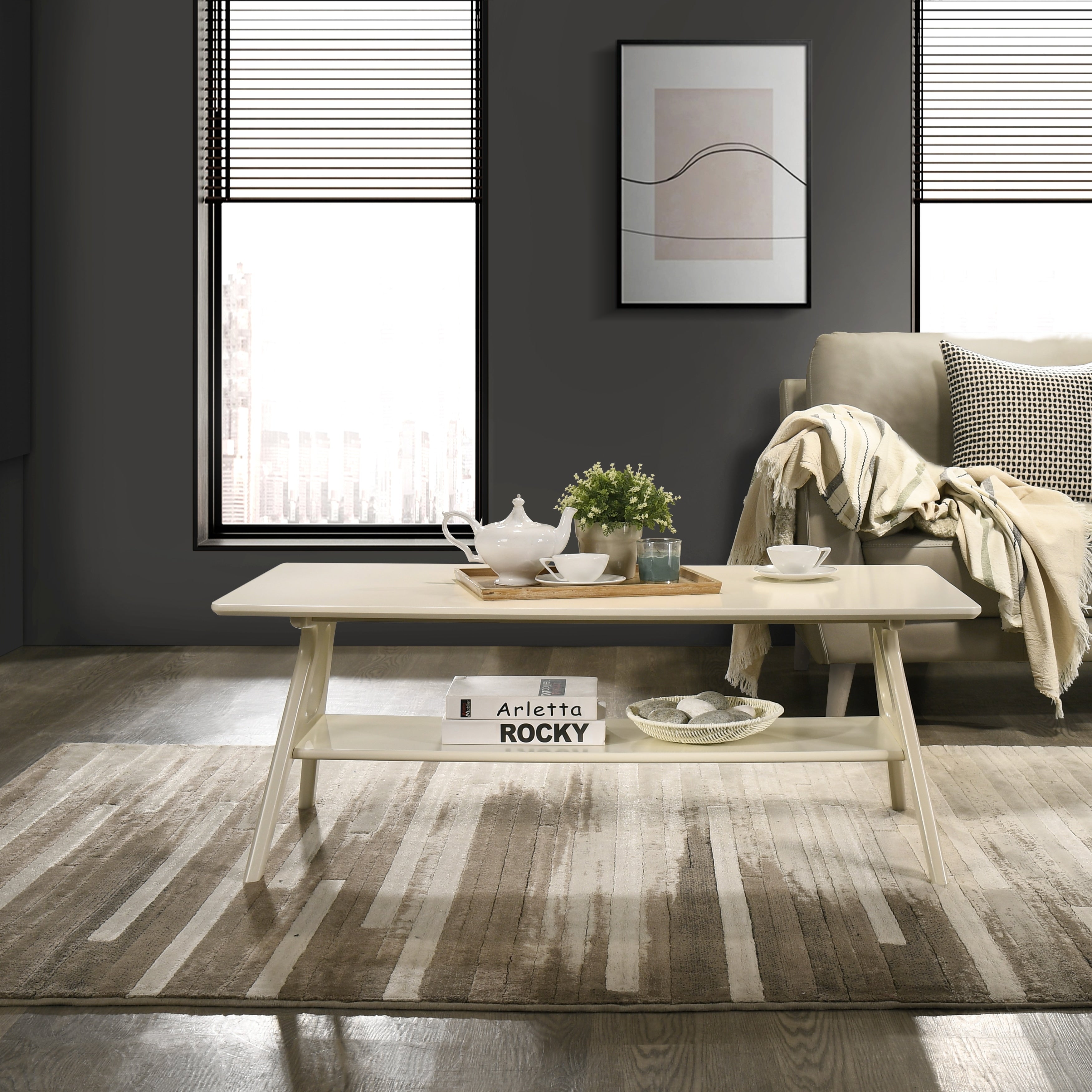 Arona Mid Century Modern Wood Coffee Table With Shelf
