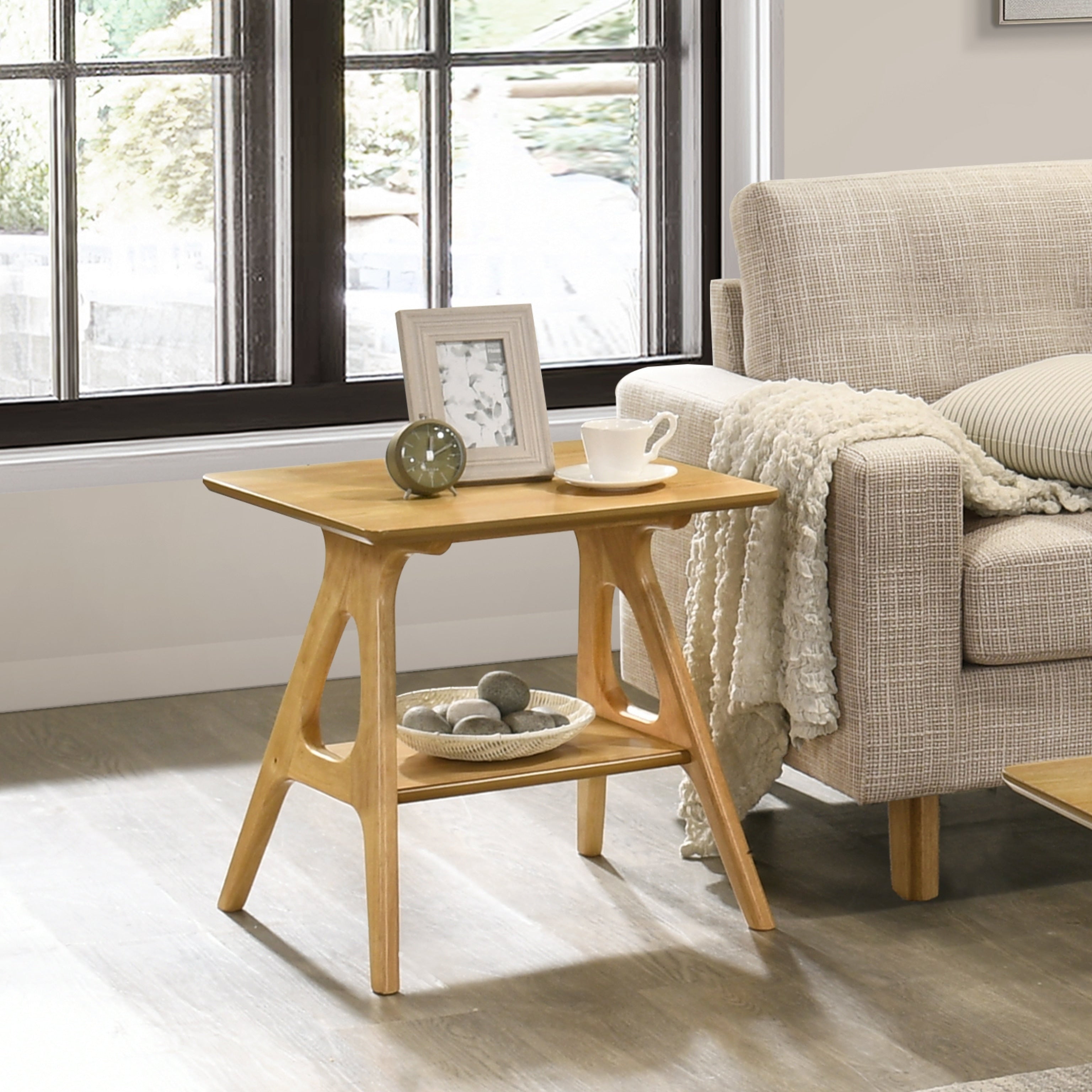 Arona Mid Century Modern Wood End Table With Shelf