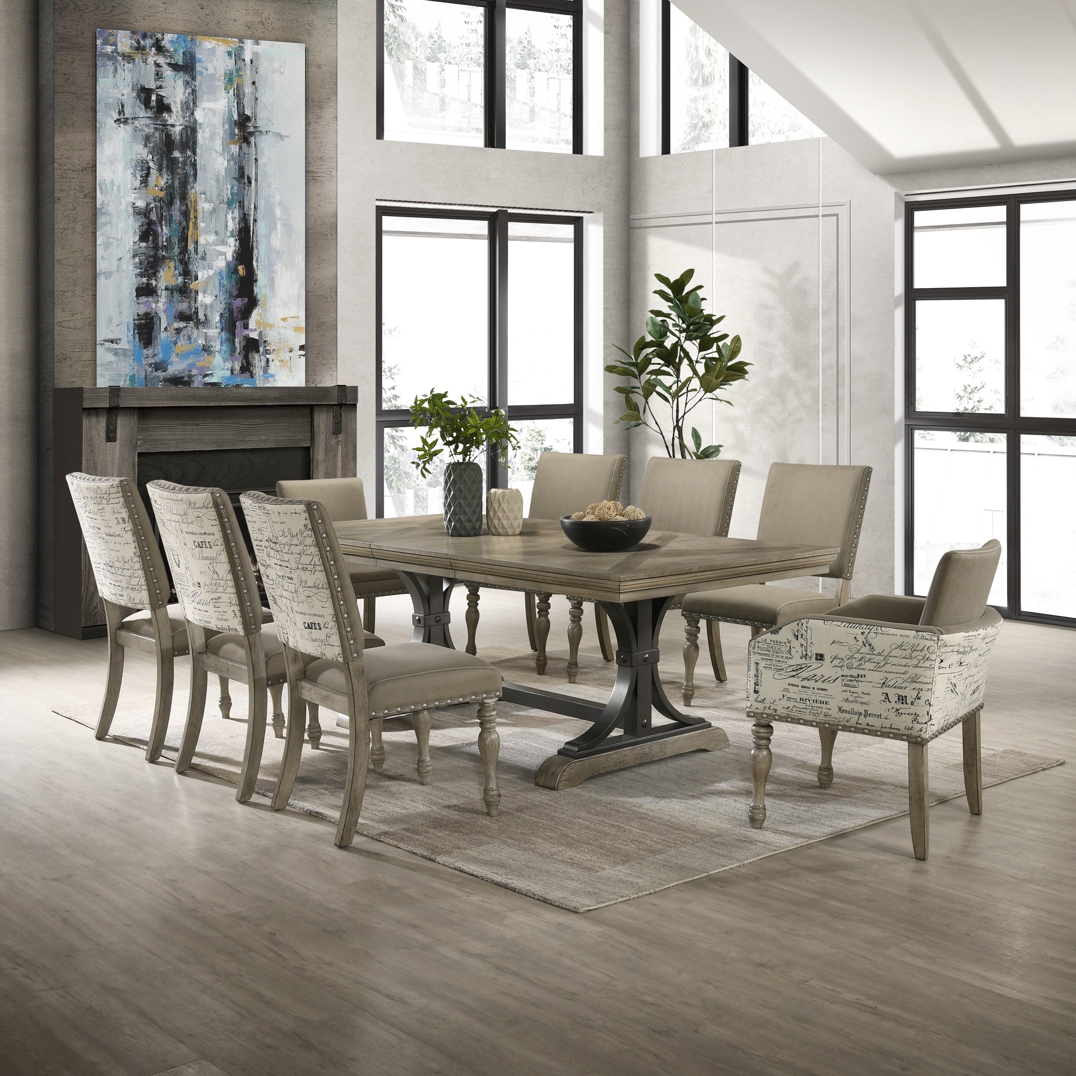 Birmingham 9 Piece Removable Leaf Table With Arm Dining Chairs Set