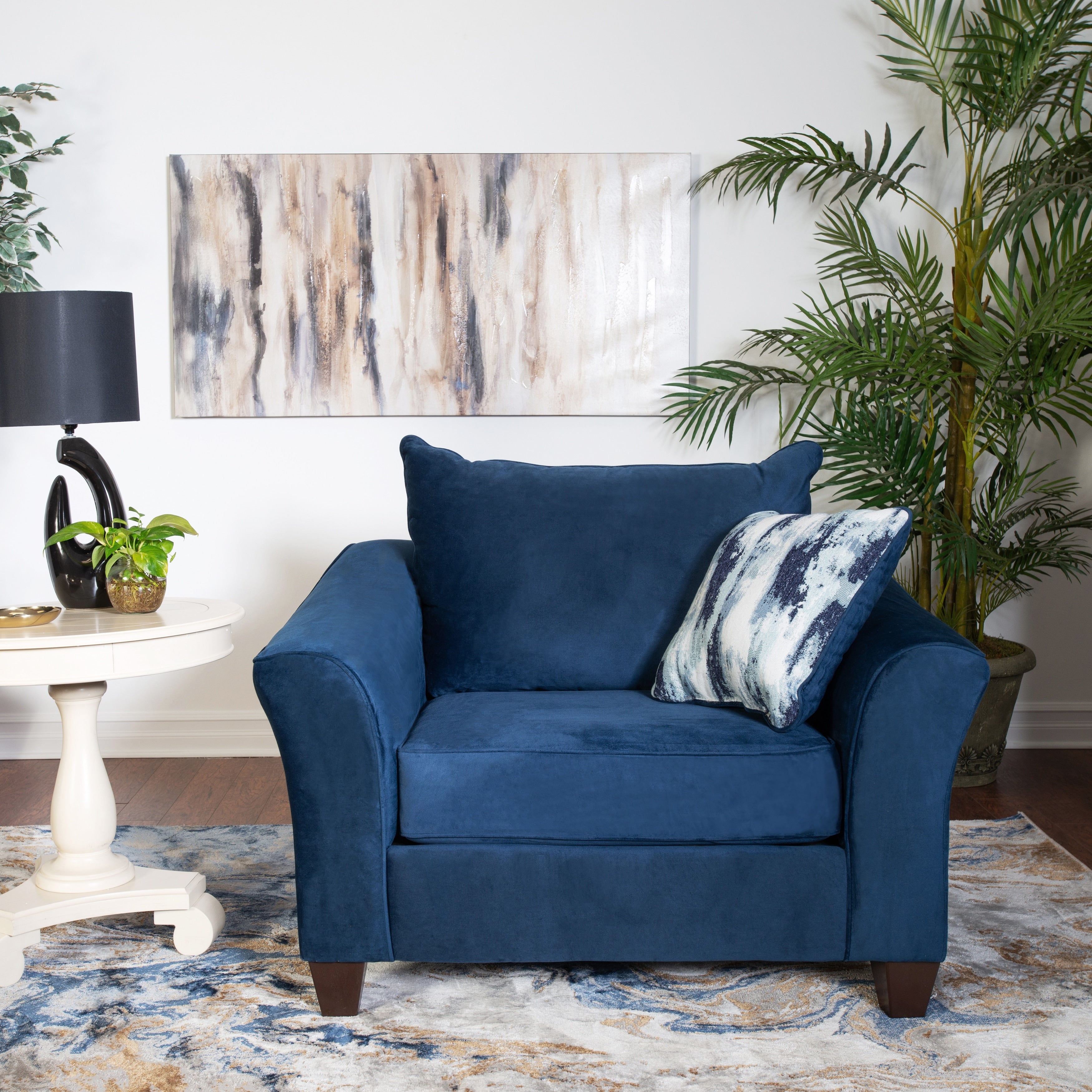 Camero Fabric Pillowback Chair In Navy Blue
