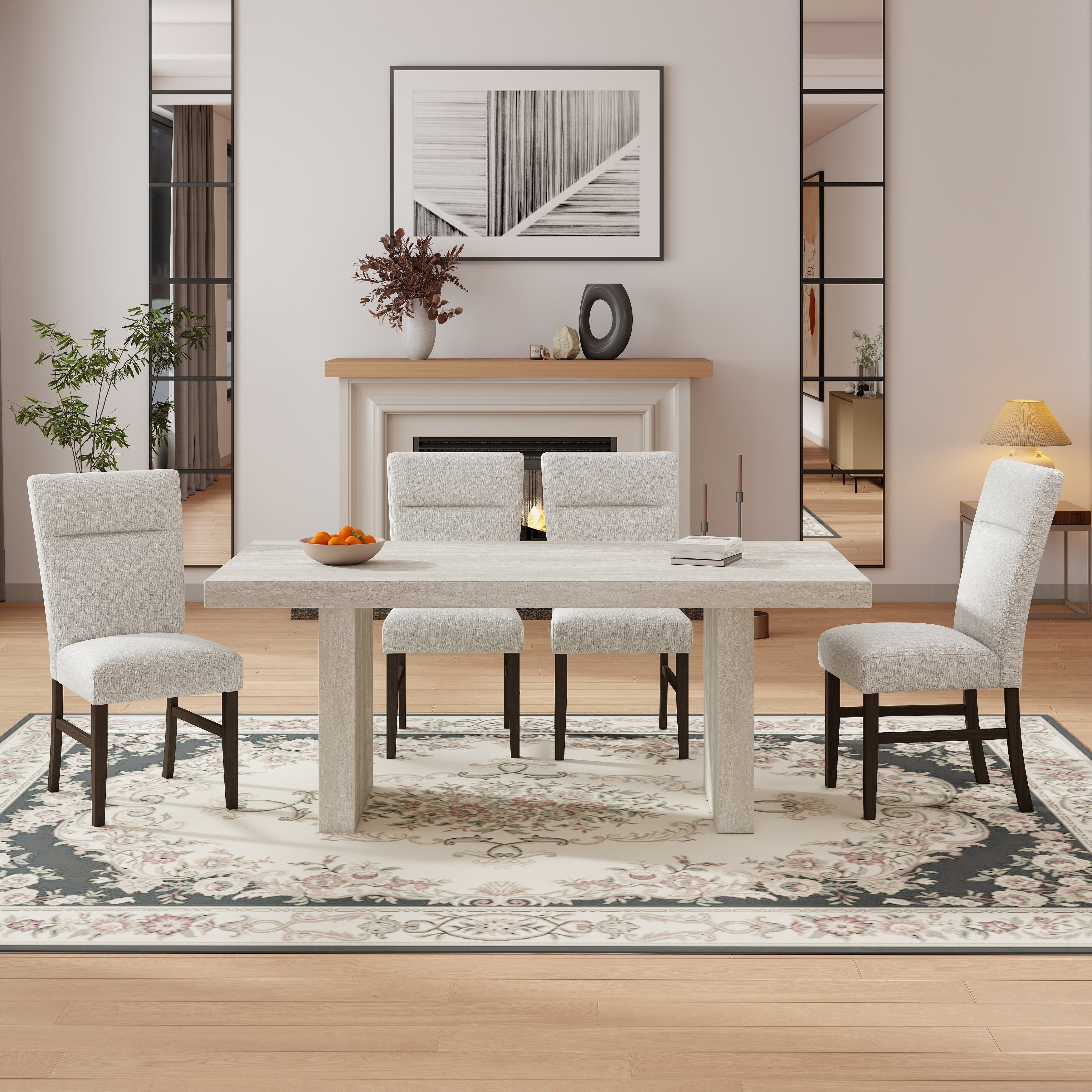 Roundhill Furniture Cavira 5 Piece Modern Dining Set Faux Marble Dining Table With 4 Chairs