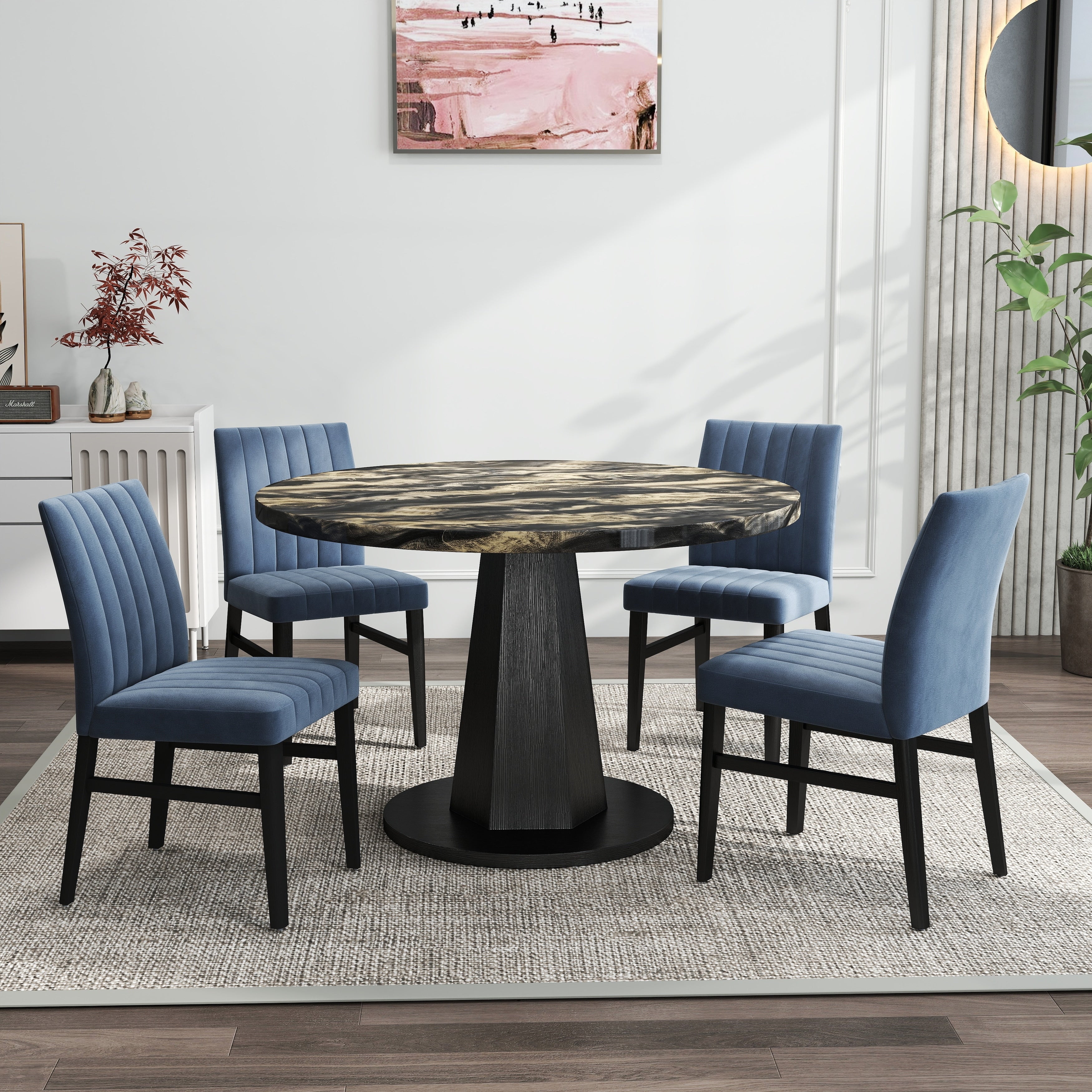 Roundhill Furniture Cavira 5 Piece Round Modern Dining Set