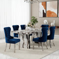 Roundhill Furniture Cavira 7 Piece Modern Dining Set Faux Marble Dining Table With Four Chairs