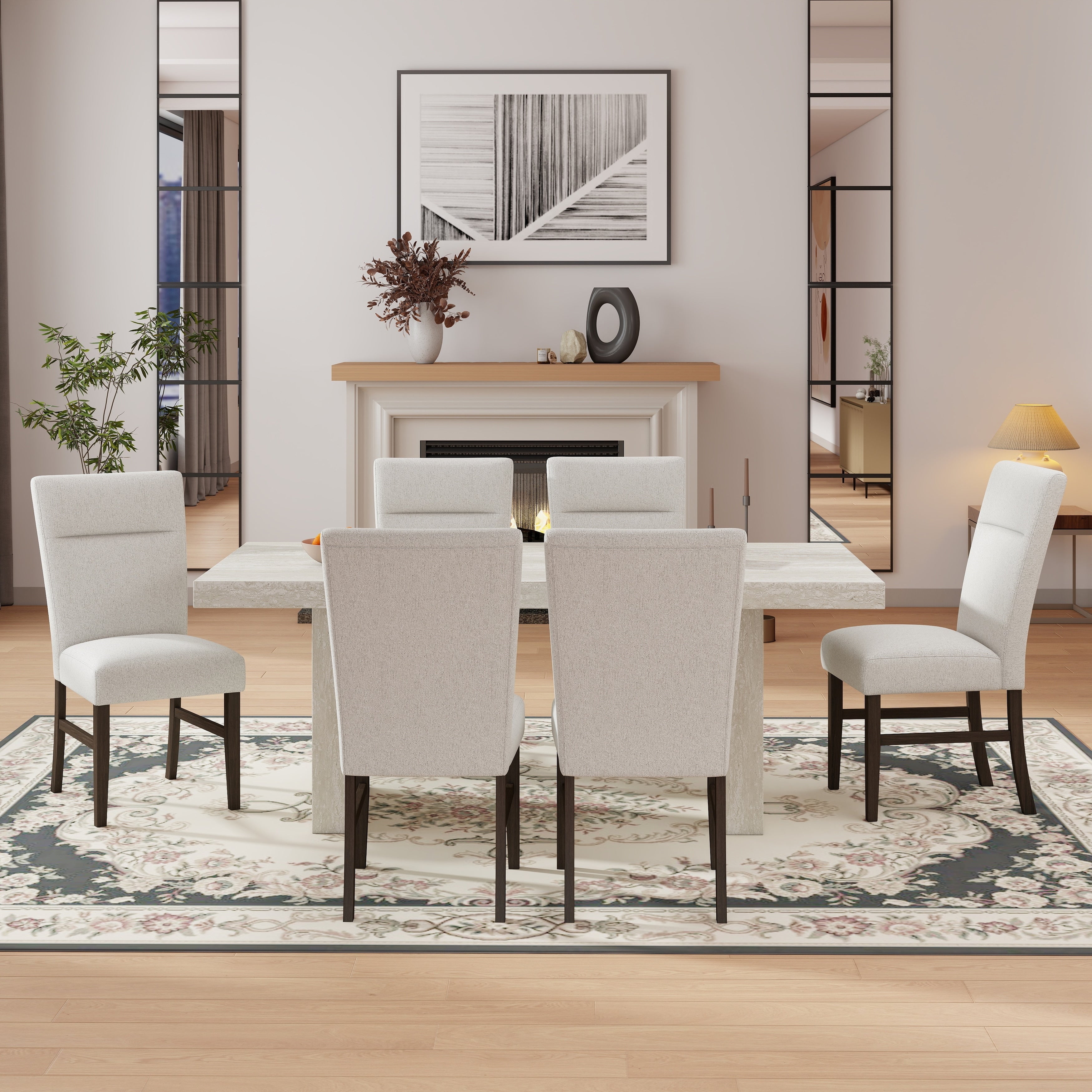Roundhill Furniture Cavira 7 Piece Modern Dining Set Faux Marble Dining Table With 6 Chairs