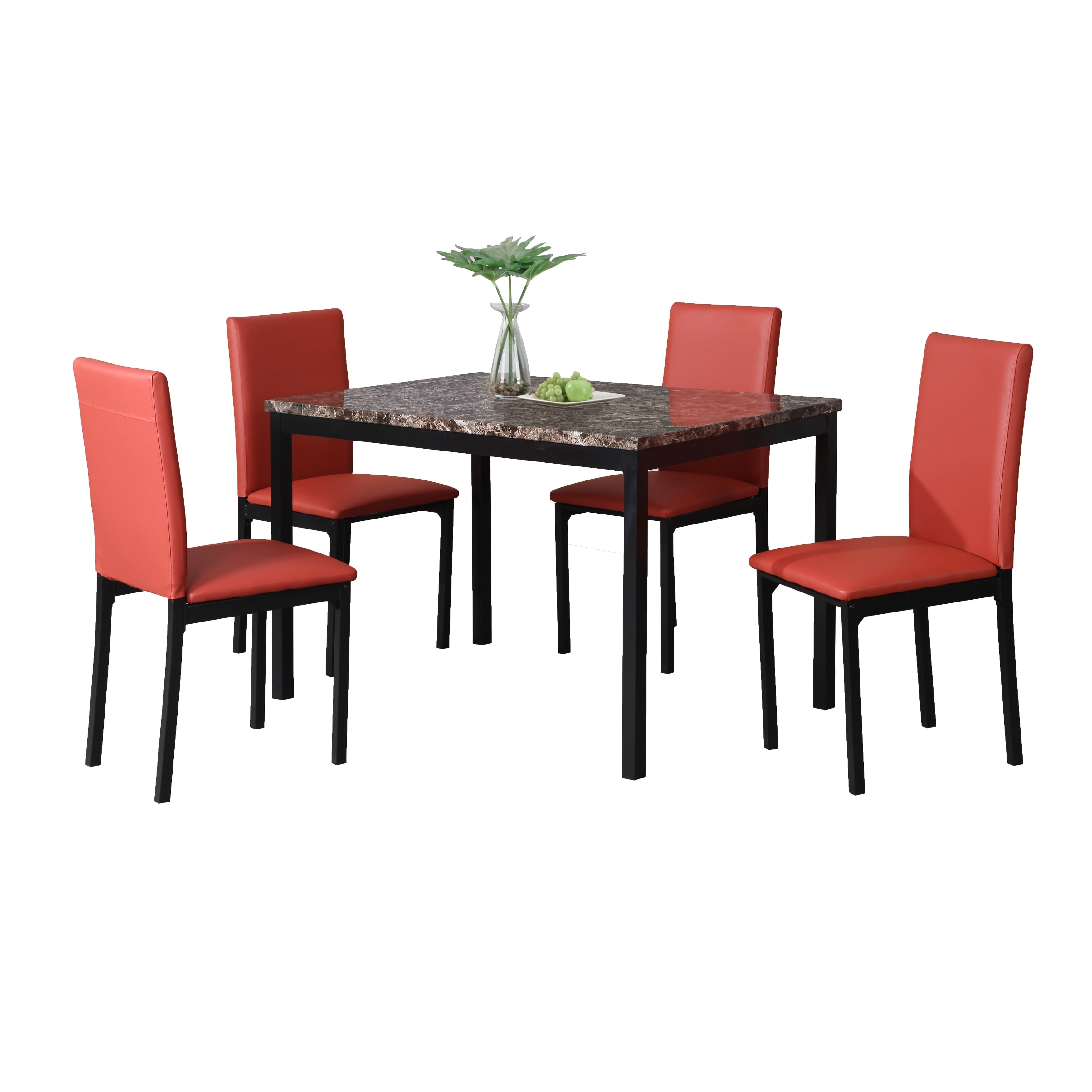 5 Piece Citico Metal Dinette Set With Laminated Faux Marble Top
