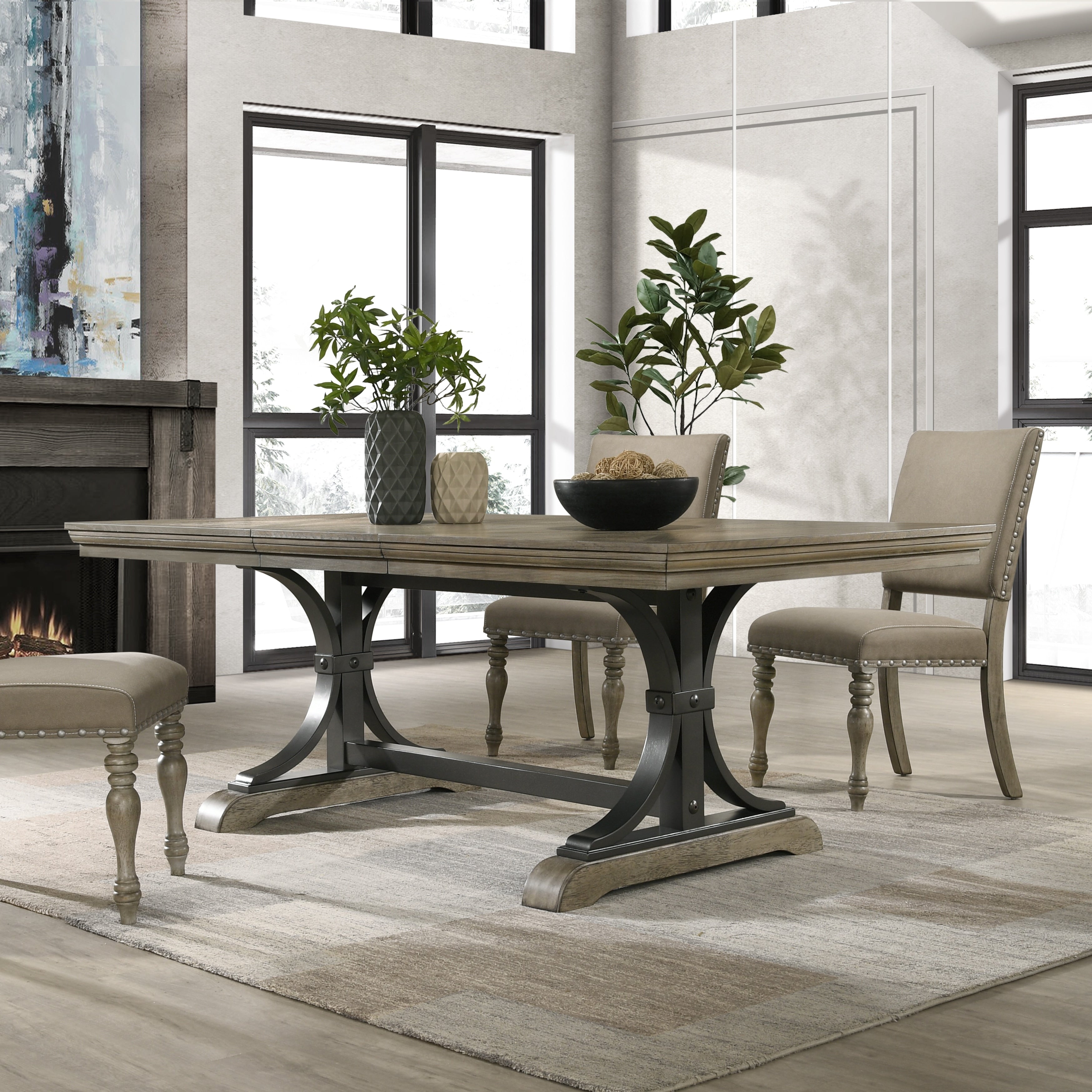 Dasher Nailhead Driftwood Finish Butterfly Leaf Table With Metal Frame Brown