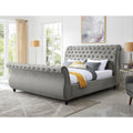 Evora Gray Velvet Upholstered Button Tufted Sleigh Bed