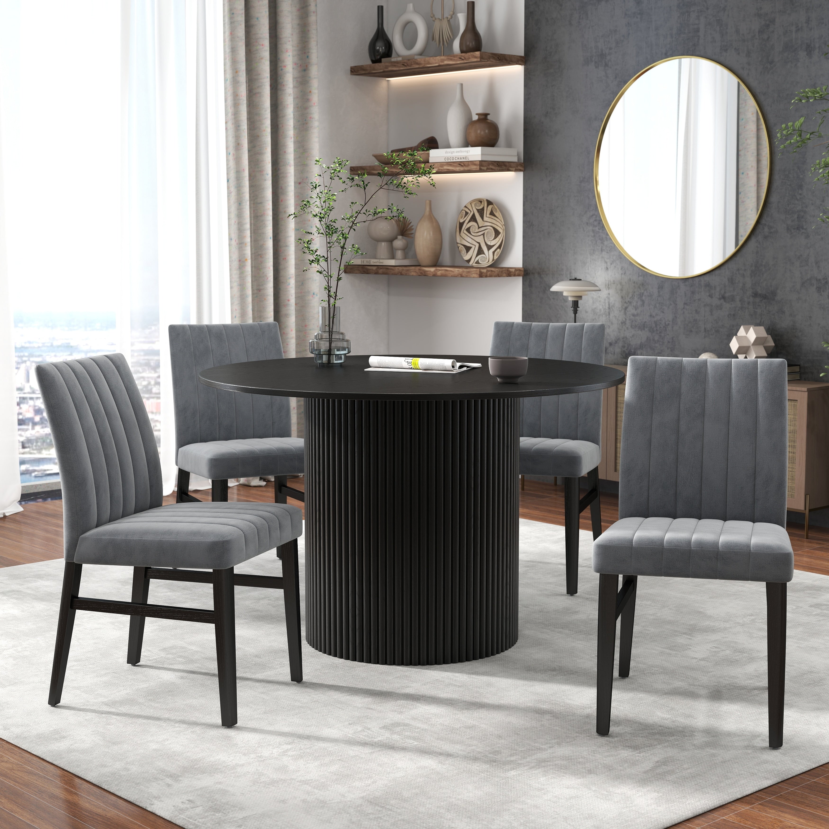 Roundhill Furniture Henriet 5 Piece Round Pedestal Dining Set