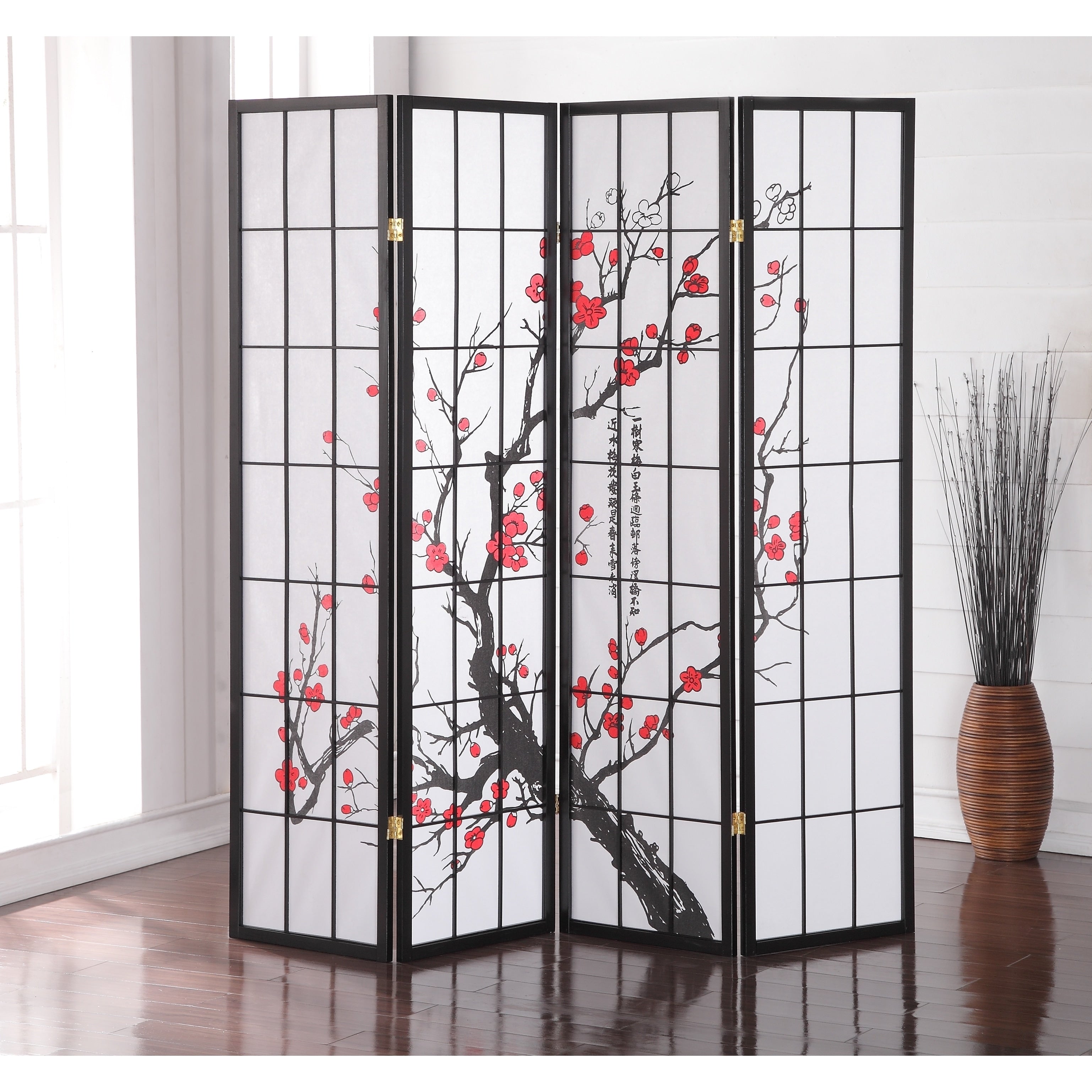 Japanese 4 Panel Screen Room Divider Plum Blossom