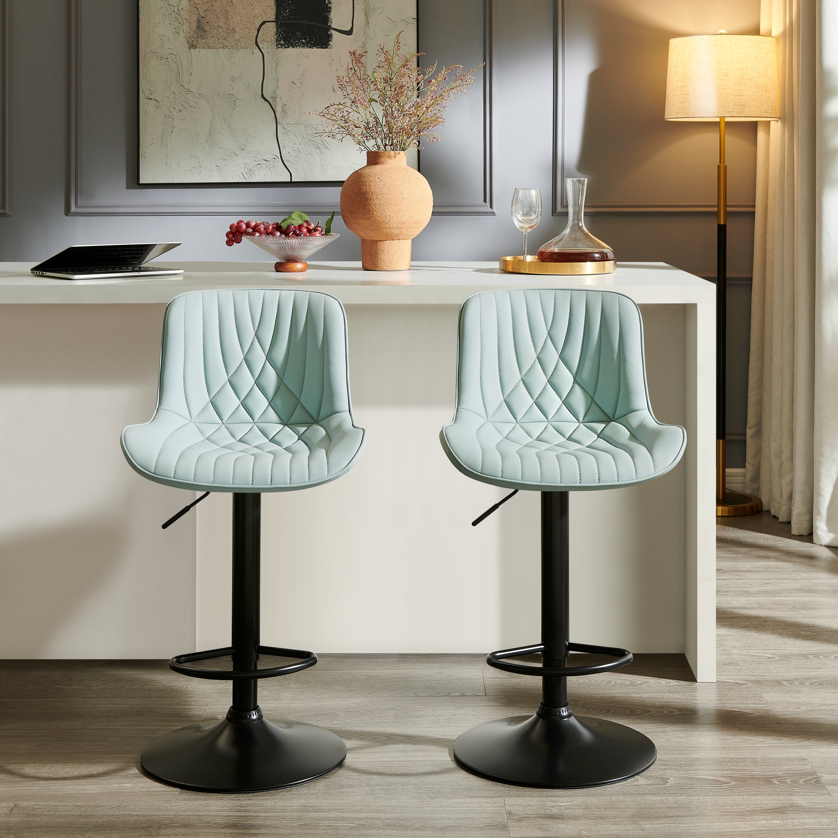 Roundhill Furniture Kovyn Contemporary Adjustable Barstool With Faux Leather Swivel Seats Set Of 2