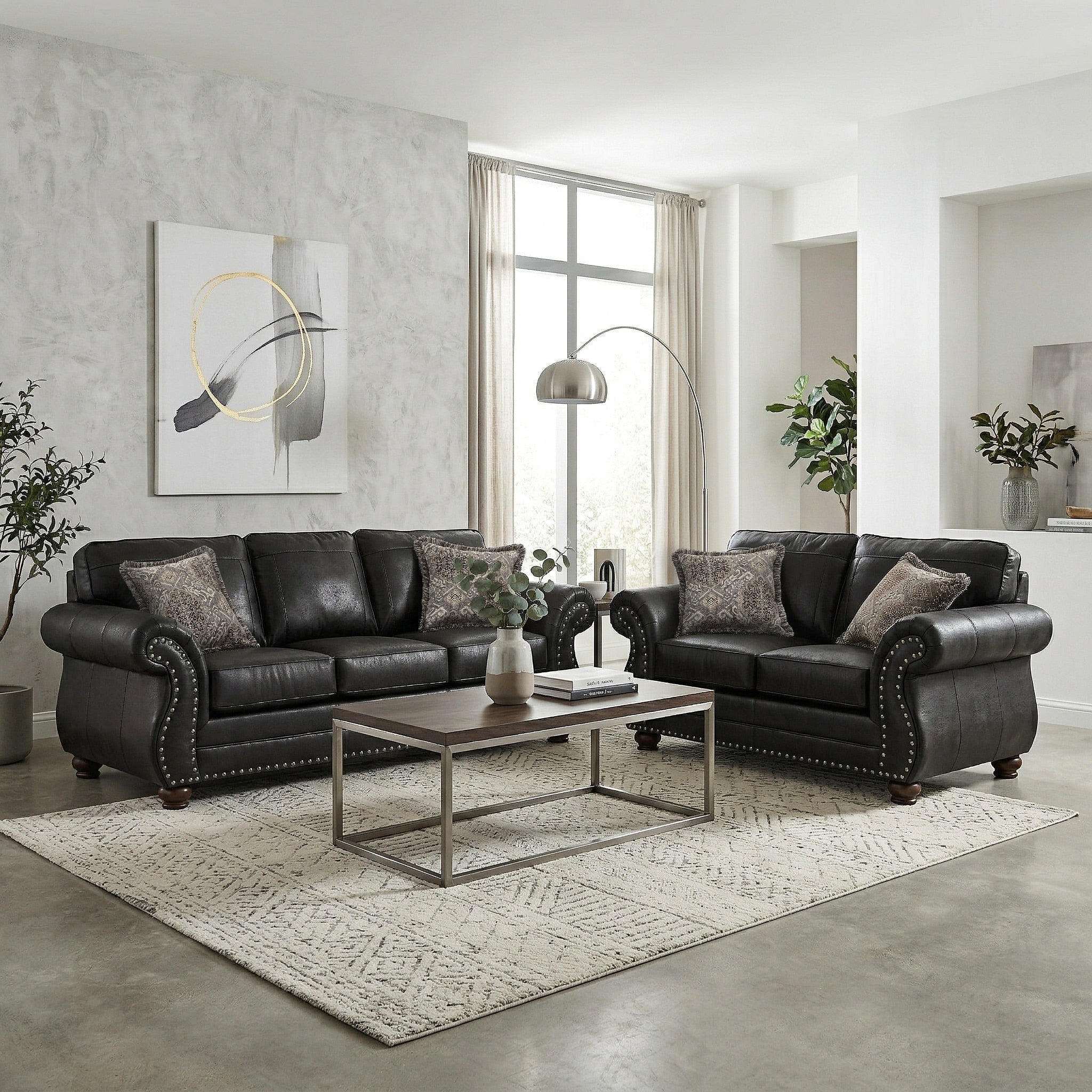 Roundhill Furniture Leinster 2 Piece Living Room Set Sofa And Loveseat Black